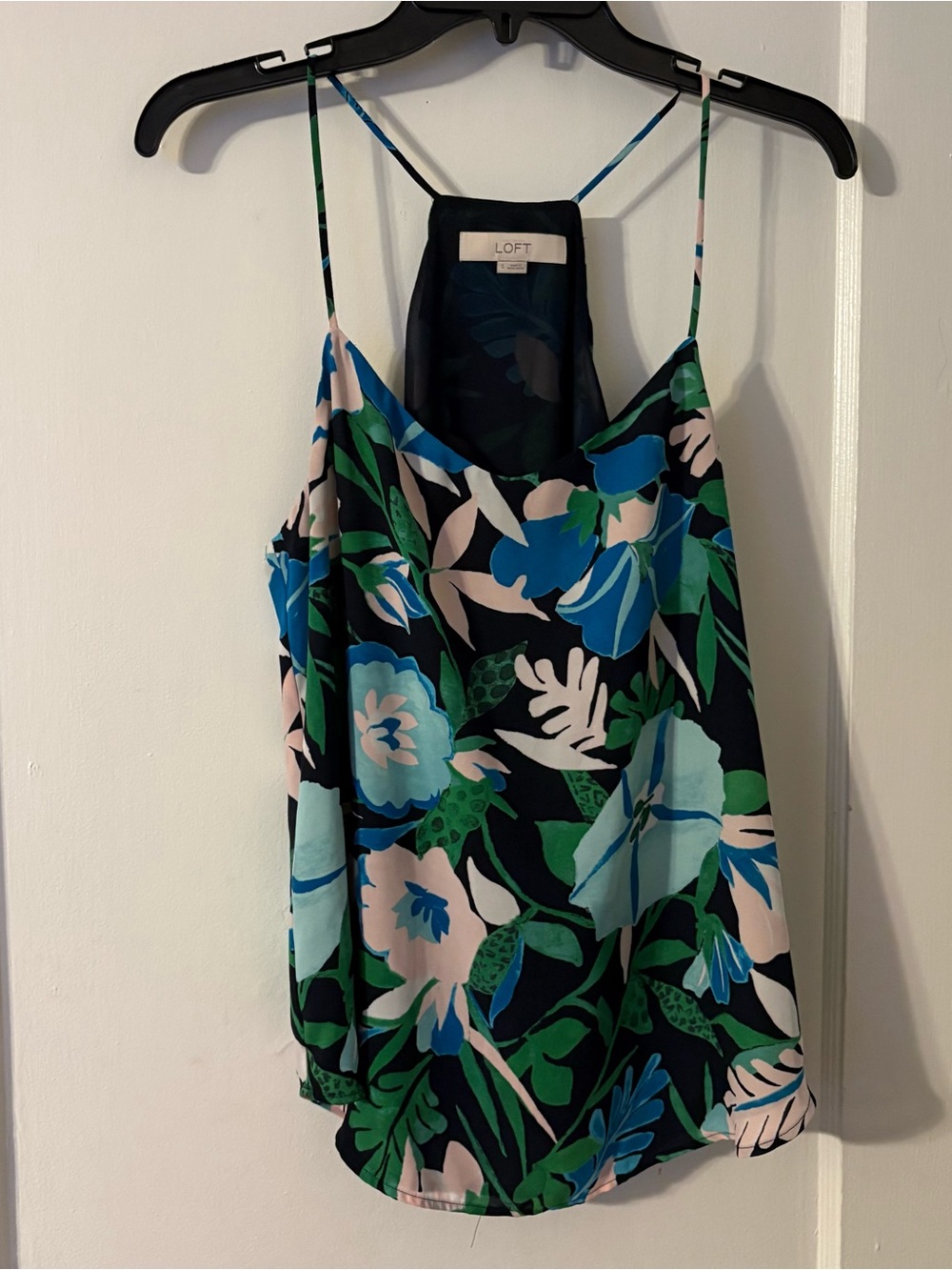 LOFT navy floral camisole with blue, green and blush accents